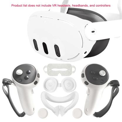 Silicone Protective Cover Set for Meta Quest 3 — VR Headset, Controller Grip, Lens Cap & Face Cover Accessories