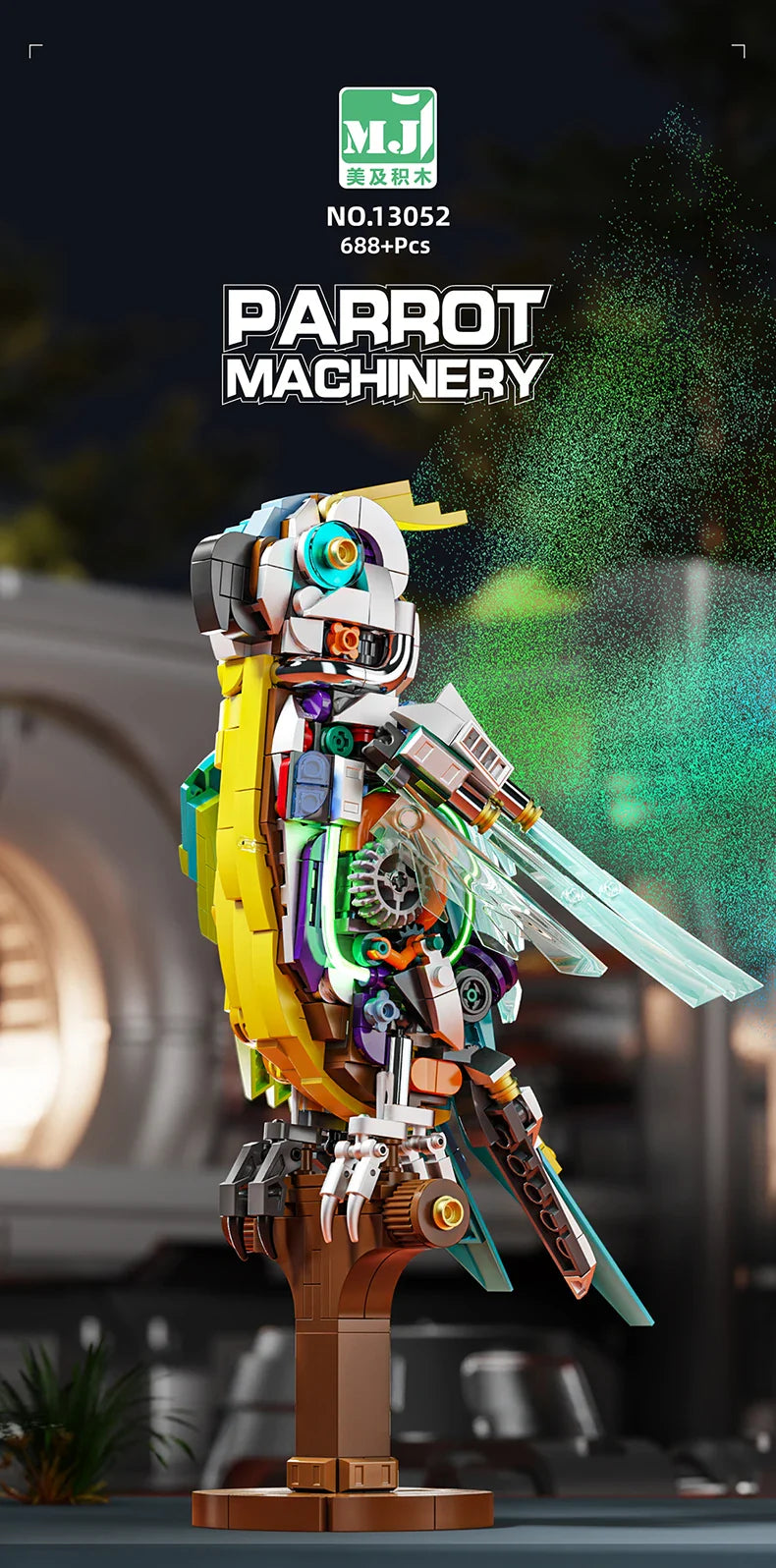 Mechanical Animal Building Blocks – T-Rex, Whale, Parrot, Devil Ray & Shark Model with Lights for Kids & Adults