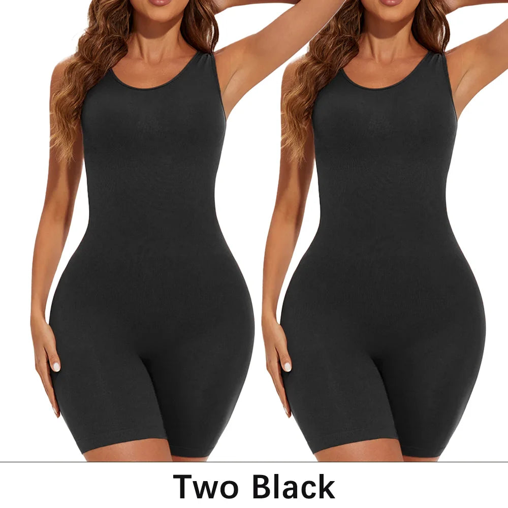 POKARLA Sexy Full Coverage Bodysuit – Seamless Thigh Slimming Wide Shoulder Shapewear Jumpsuit