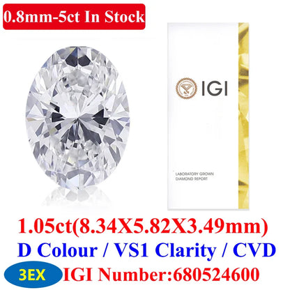 0.1–5CT Super White Lab-Grown Diamond Loose — IGI/GIA Certified, HPHT & CVD, DEFG VVS-SI, Diamond Tester Approved for Wedding Jewelry