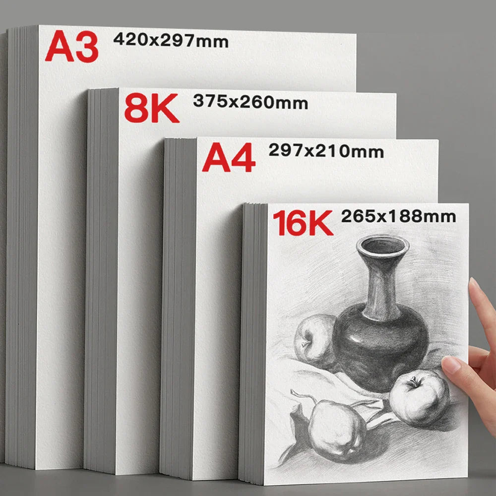 25 Sheets Sketch Paper Set — A4/A3/8K/16K 160g Artist Paper for Graphite, Charcoal, Pencil & Colored Pencil Drawing