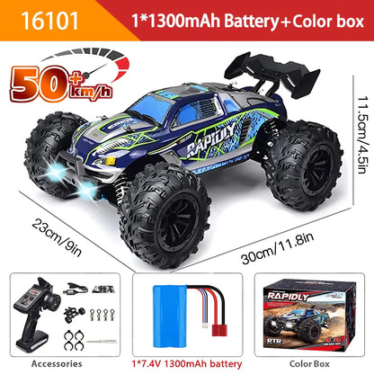 16103 Fast RC Cars – 50km/h 1/16 Off-Road 4WD Monster Truck with LED Headlights, 2.4G Waterproof Remote Control (For Adults & Kids)