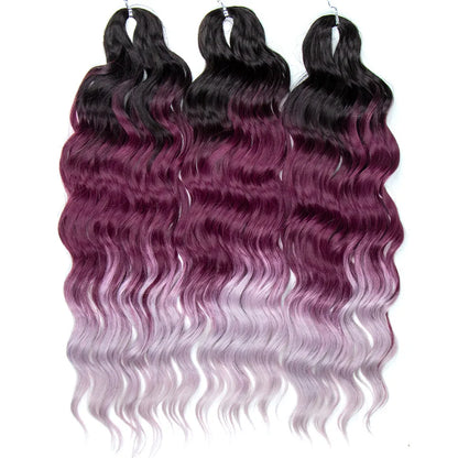 FASHION IDOL 24" Deep Wave Crochet Hair - 3-Piece Synthetic Water Wave Braiding Extensions, Ombre Rainbow Twist Hair