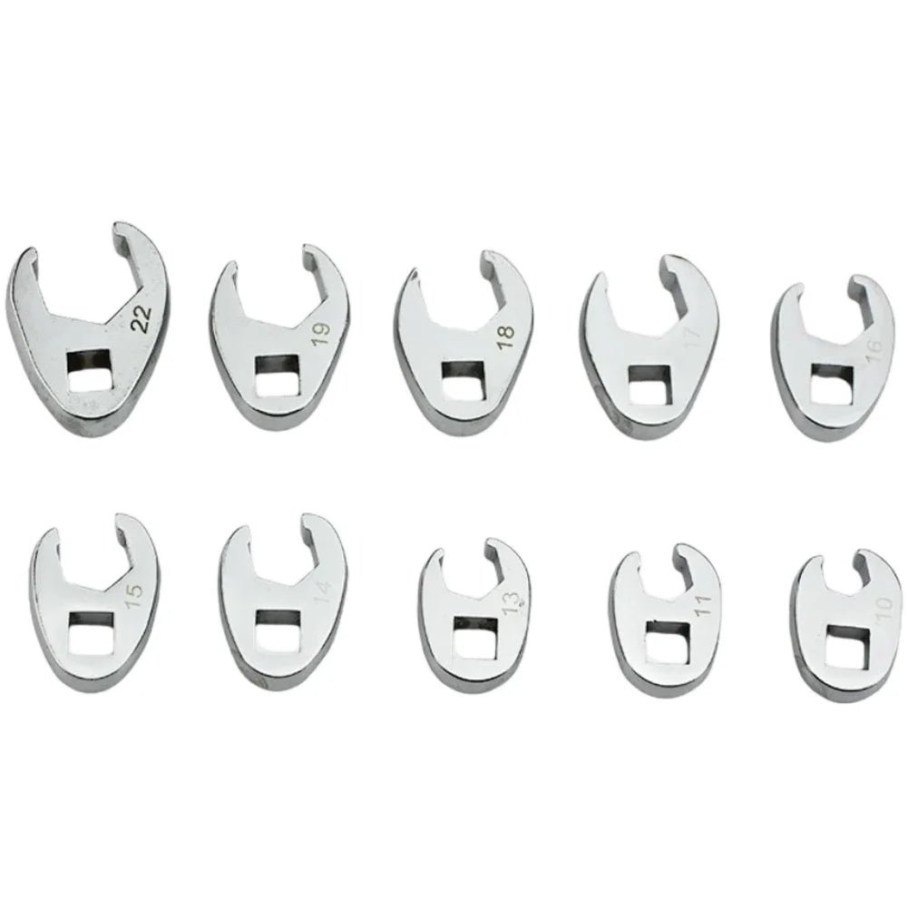 10pcs 3/8" Drive Crowfoot Wrench Set — 10-22mm Metric Open-End Spanners for Torque Wrench
