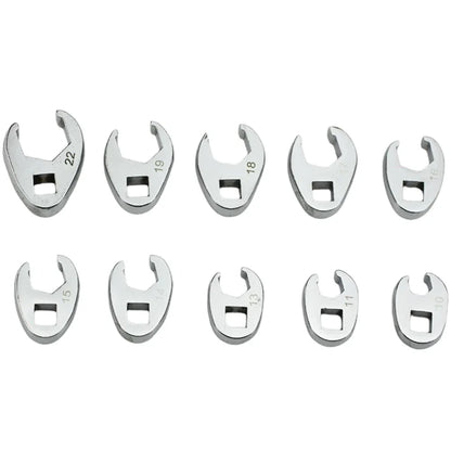 10pcs 3/8" Drive Crowfoot Wrench Set — 10-22mm Metric Open-End Spanners for Torque Wrench