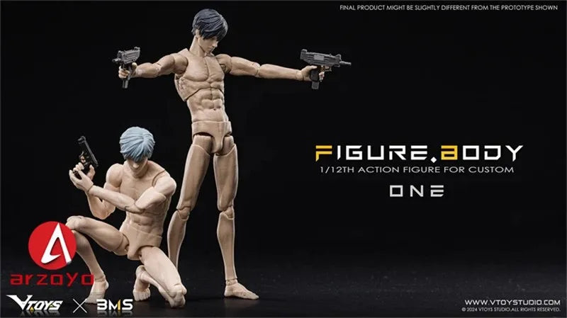 VTOYS X BMS 1/12 Male Muscle Action Figure — 16.5cm Super Flexible Joint Articulated Doll Model White & Yellow