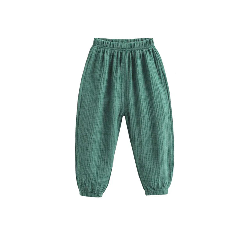 Summer Korean Kids Cotton Linen Pants – Casual High Waist Loose Pleated Harem Trousers for Girls & Boys
