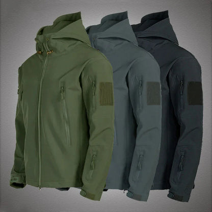 Military Shark Skin Soft Shell Jacket for Men - Tactical Windproof & Waterproof Army Combat Bomber Coat with Hood