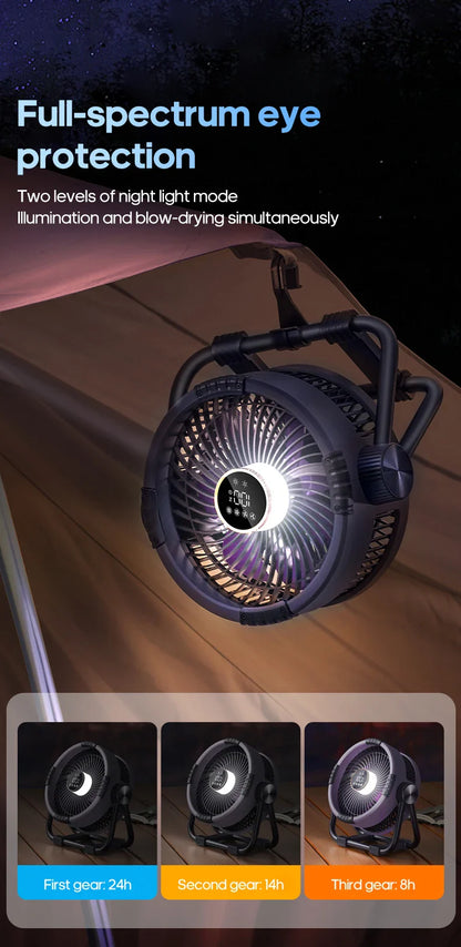 New 6-in-1 Multifunctional Desktop & Camping Fan — 20000mAh Outdoor Air Circulator with 4-Speed Wireless Tent & Ceiling Fan