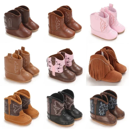 Western Denim Baby Winter Boots - Warm Casual First Walker Shoes for Boys & Girls 0-18 Months