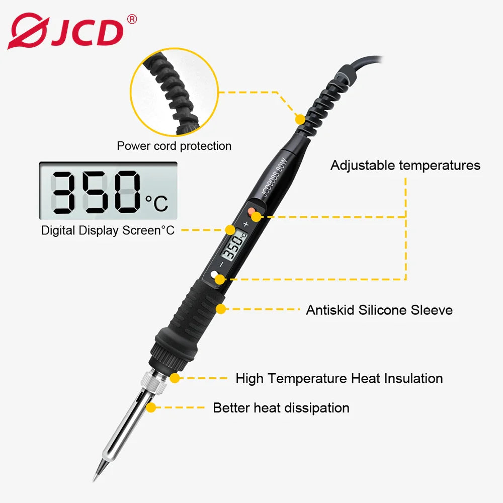 JCD 60W/80W Electric Soldering Iron – Adjustable Temperature with Digital Display for Welding & Repair