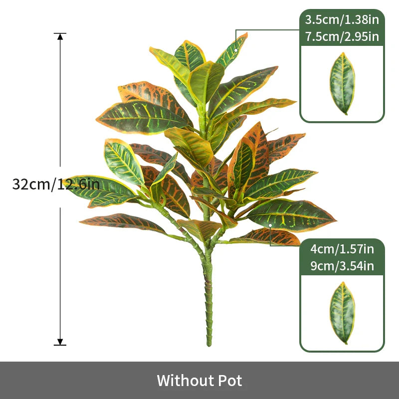 24–41cm Artificial Ficus & Banyan Tree Branch – Tropical Fake Codiaeum Leaf Plant for Home, Garden & Indoor Decor