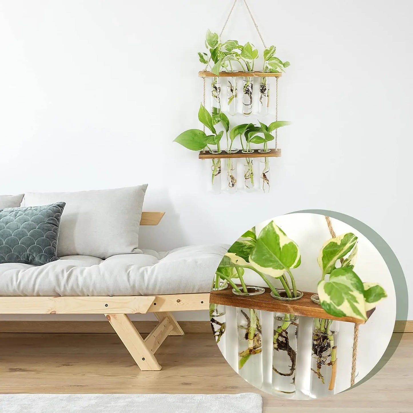 2-Layer Glass Planter Plant Terrarium with Wooden Stand - Wall Hanging Test Tube Vase