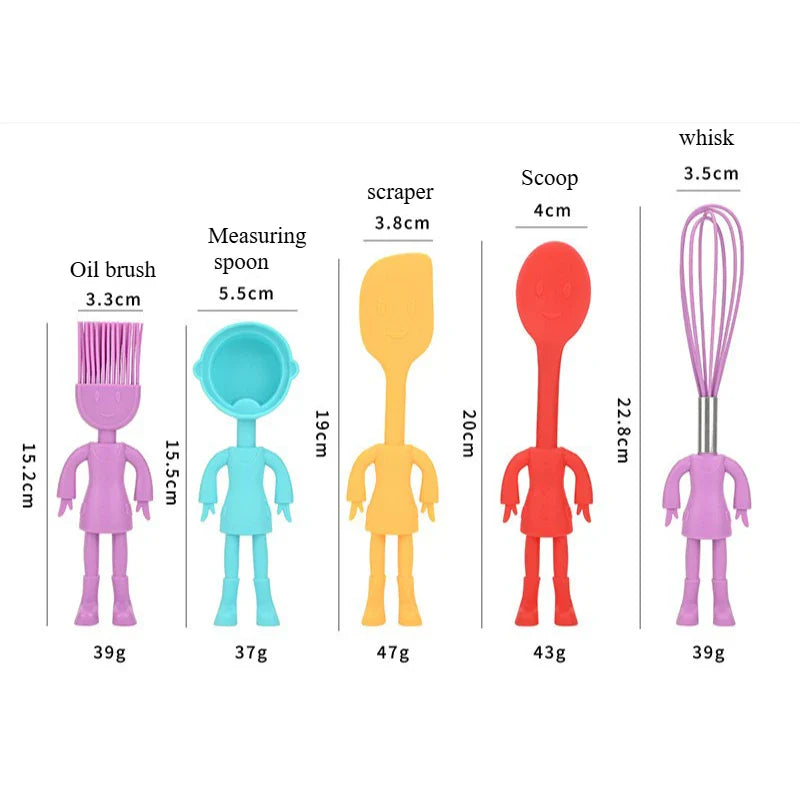 5-Piece Cartoon Silicone Baking Tools Set – Food-Grade Non-Stick Heat-Resistant Spatulas for Kitchen