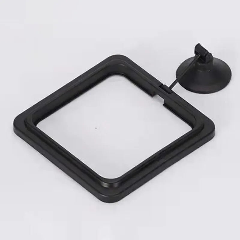 Aquarium Feeding Ring Fish Tank Floating Food Tray - Square Circle Feeder Accessory with Suction Cup - Black