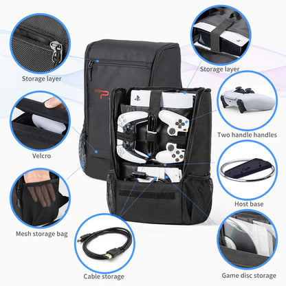 PS5 Pro & Slim Gaming Backpack — Large-Capacity Protective Travel Case for Console & Accessories