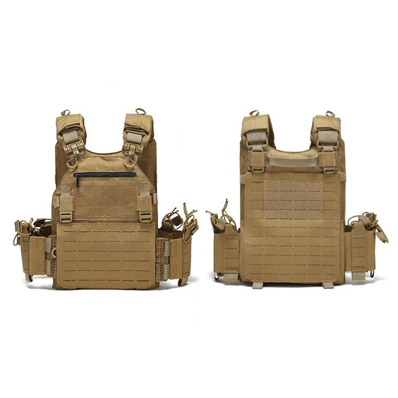 New Combat Vest 6094 – Lightweight Quick Release Laser Cut Tactical Gear for Hunting, Black Tactical Vest