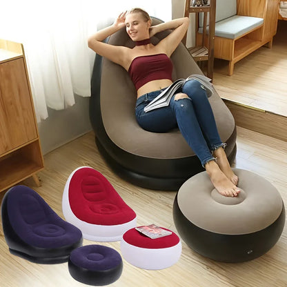 Inflatable Leisure Bean Bag Sofa – Foldable Lazy Recliner for Outdoor, Tatami & Bedroom Use, Fluffy Seat & Footstool