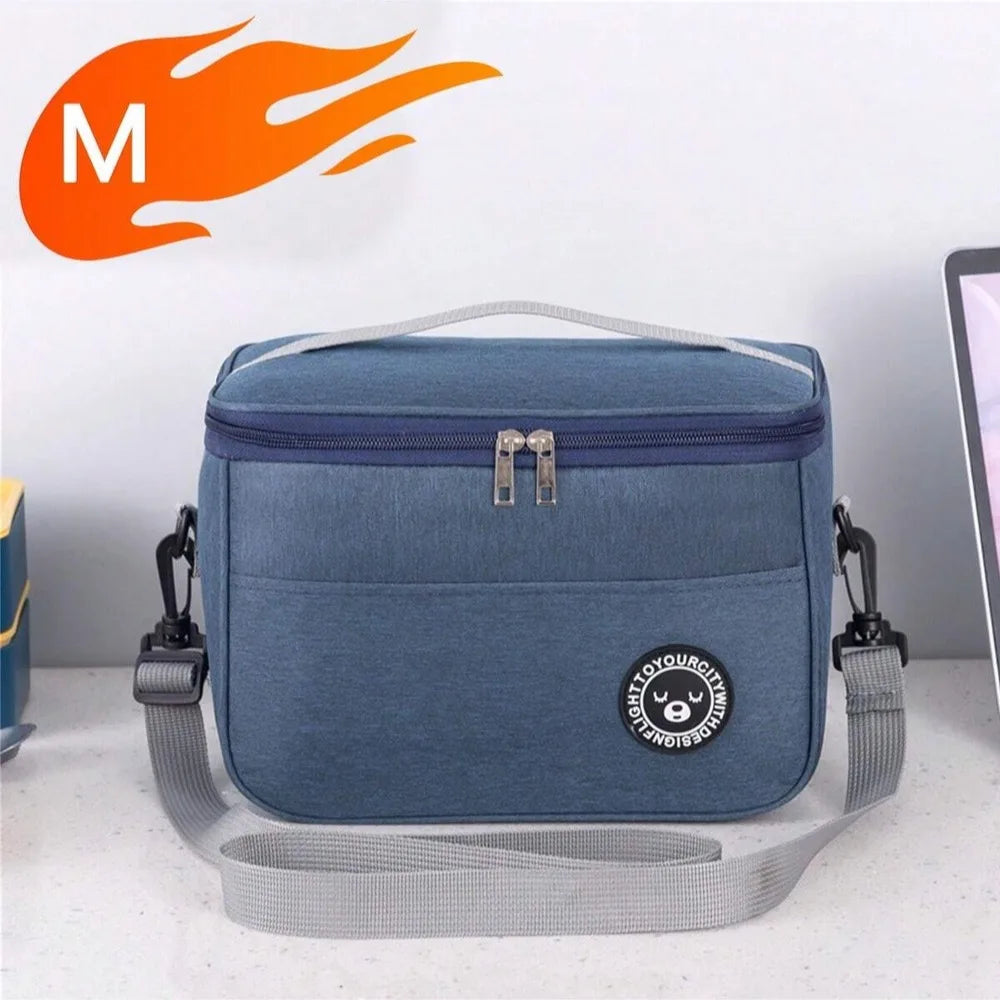 Insulated Handheld Lunch Bag with Shoulder Strap – Thickened Waterproof Student Lunch Box Tote