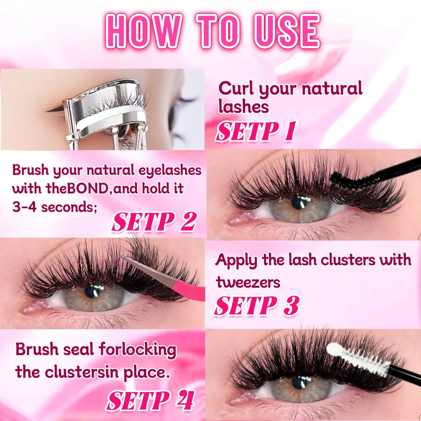 Top & Bottom Lash Extension Kit – 250/740 Cluster Fluffy Volume Mix Lengths DIY Eyelash Set for Bold Bombshell & Natural Lash Looks