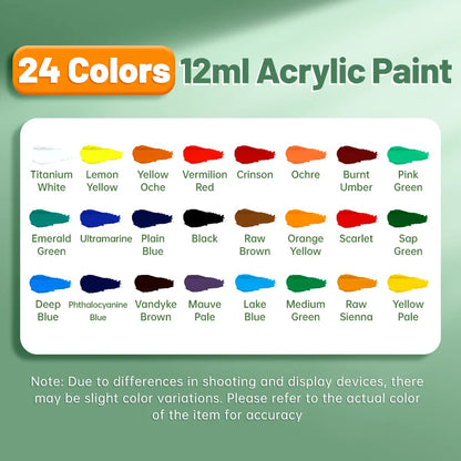 Vibrant Acrylic Paint Set – 12/18/24/36 Colors (12ml) for Paper, Wood, Canvas, Rock, Ceramic, Clothes & DIY Art