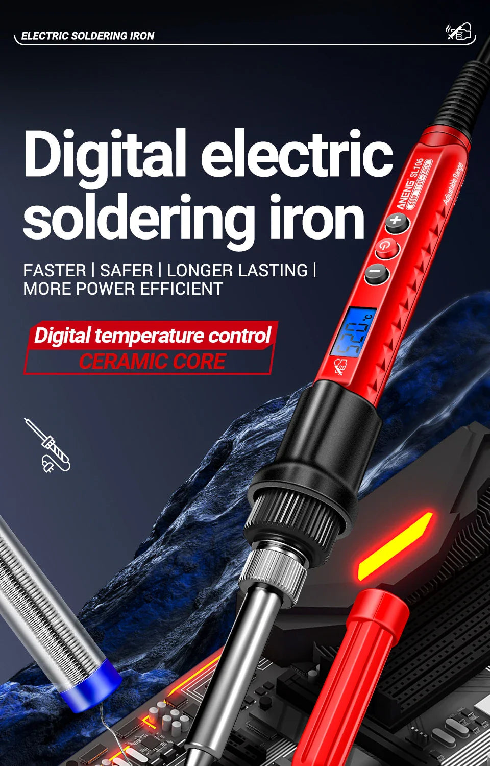ANENG SL106 Electric Soldering Iron – Adjustable Temperature Welding & Rework Station with Heat Pencil Tip, 110V/220V