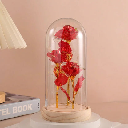 LED Eternal Rose Gift - 24K Gold Foil Flower with Glass Dome Light for Valentine’s Day, Wedding & Special Occasions