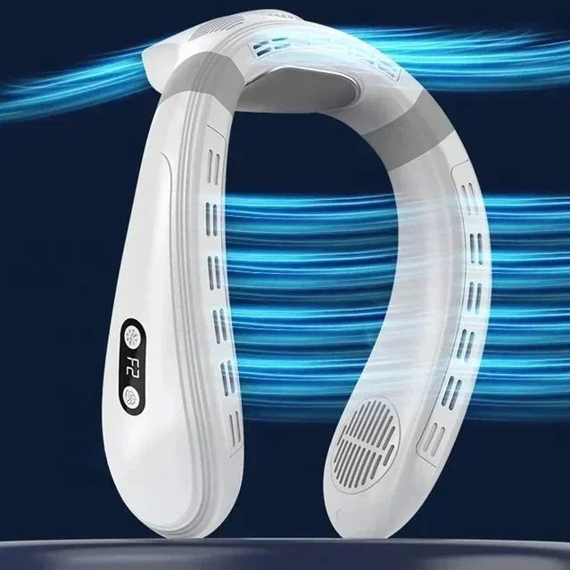 Portable Neck Air Conditioner Fan 5200mAh – Rechargeable Semiconductor Bladeless Wearable Cooling Fan for Outdoor Personal Use