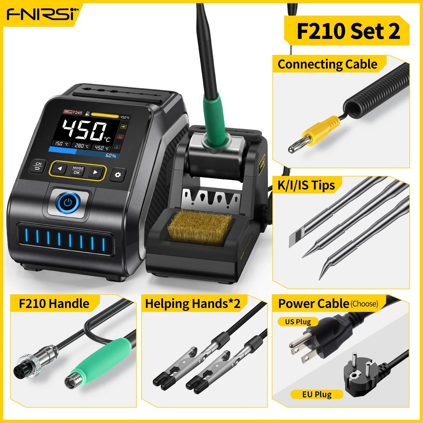 FNIRSI DWS-200 200W Power Soldering Iron Station | C210 C245 Handle for Electronic Welding & Rework