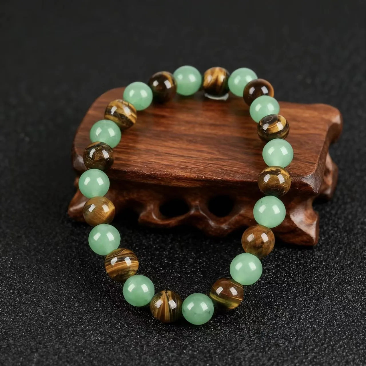 Natural Gemstone Wealth Bracelet – Tiger Eye & Aventurine Vintage Style Beaded Jewelry for Men & Women Gift