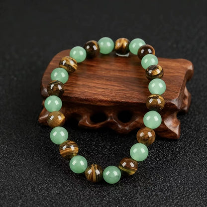Natural Gemstone Wealth Bracelet – Tiger Eye & Aventurine Vintage Style Beaded Jewelry for Men & Women Gift