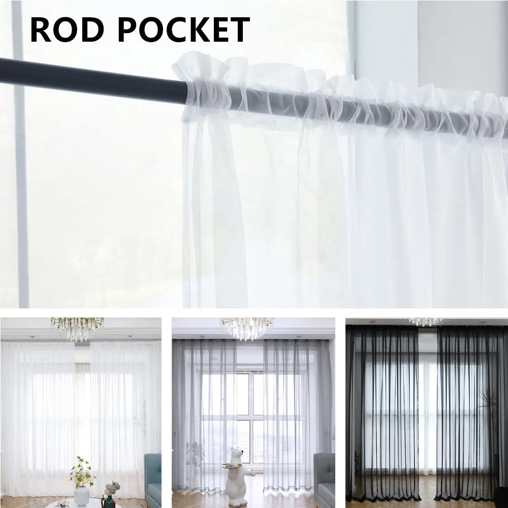 Shading Solid White Sheer Curtains - Modern Tulle Voile Organza for Living Room and Kitchen Window Decoration