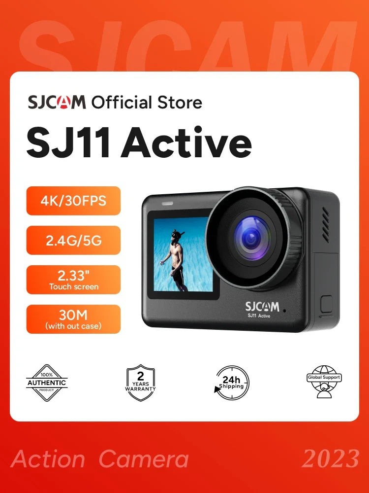 SJCAM SJ11 Active 4K Action Camera – 2.33" Touch Screen, Waterproof, 5G WiFi, Active HDR Sport Camera