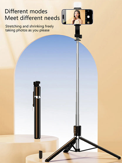 170cm/67in Selfie Stick Tripod – Extendable Aluminum Stand with Fill Light & Bluetooth Remote, Compatible with iPhone & Android