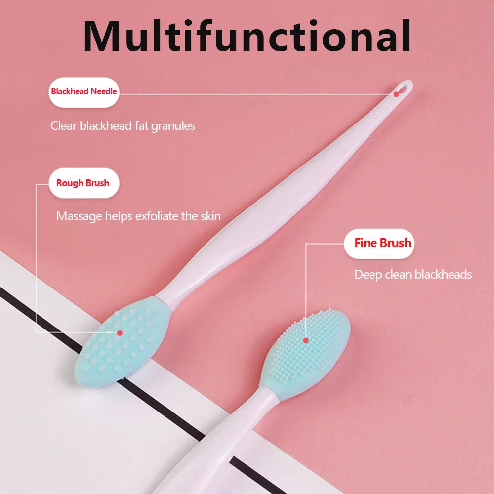1/4PCS Silicone Face Cleaning Brush – Exfoliating Blackhead Removal Tool with Replacement Head for Skincare & Beauty Routine