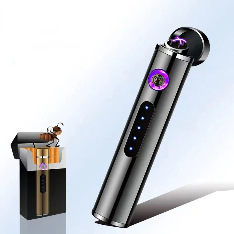 USB Rechargeable Cylindrical Dual Arc Plasma Lighter – Portable Metal Cigarette Lighter