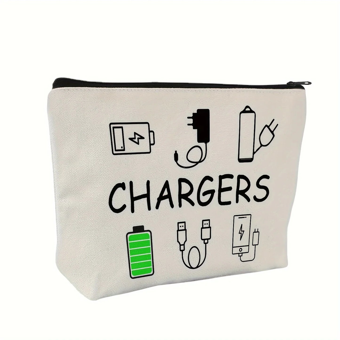 Canvas Travel Charger Storage Bag - Soft Electronic Accessories Organizer with Neutral Design