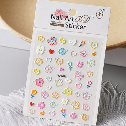 5D Macaron Nail Stickers - Embossed Flower, Fruit, Bear & Rabbit Charms for Summer DIY Manicure Decoration