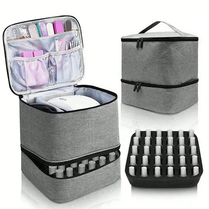 Double-Layer Nail Polish & Essential Oil Storage Bag – Portable Cosmetic and Nail Care Tool Organizer with 30 Compartments