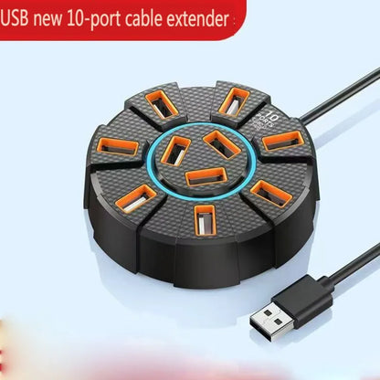 10-Port USB 2.0 Hub Adapter - High-Speed Multi USB Splitter & 7-Port Expander for PC and Laptop