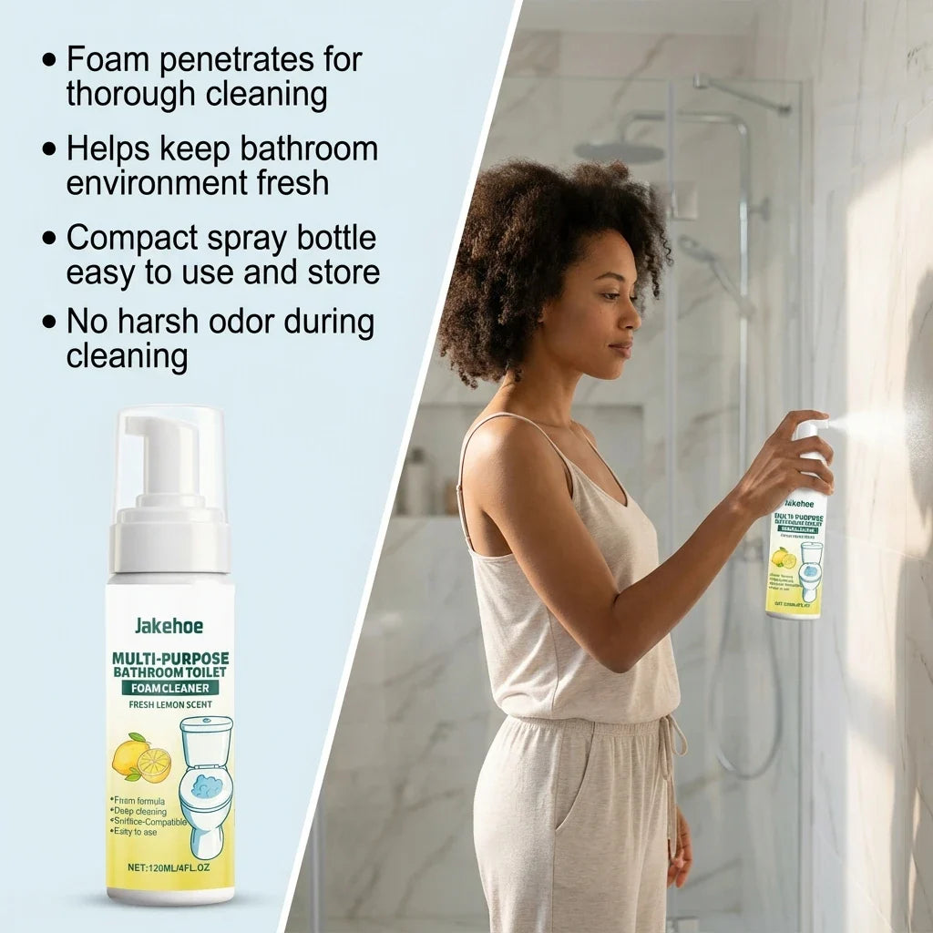 Multi-Purpose Bathroom Cleaner Spray – Active Foam Toilet Deodorizer, Limescale Remover for Tile & Grout with Lemon Fragrance