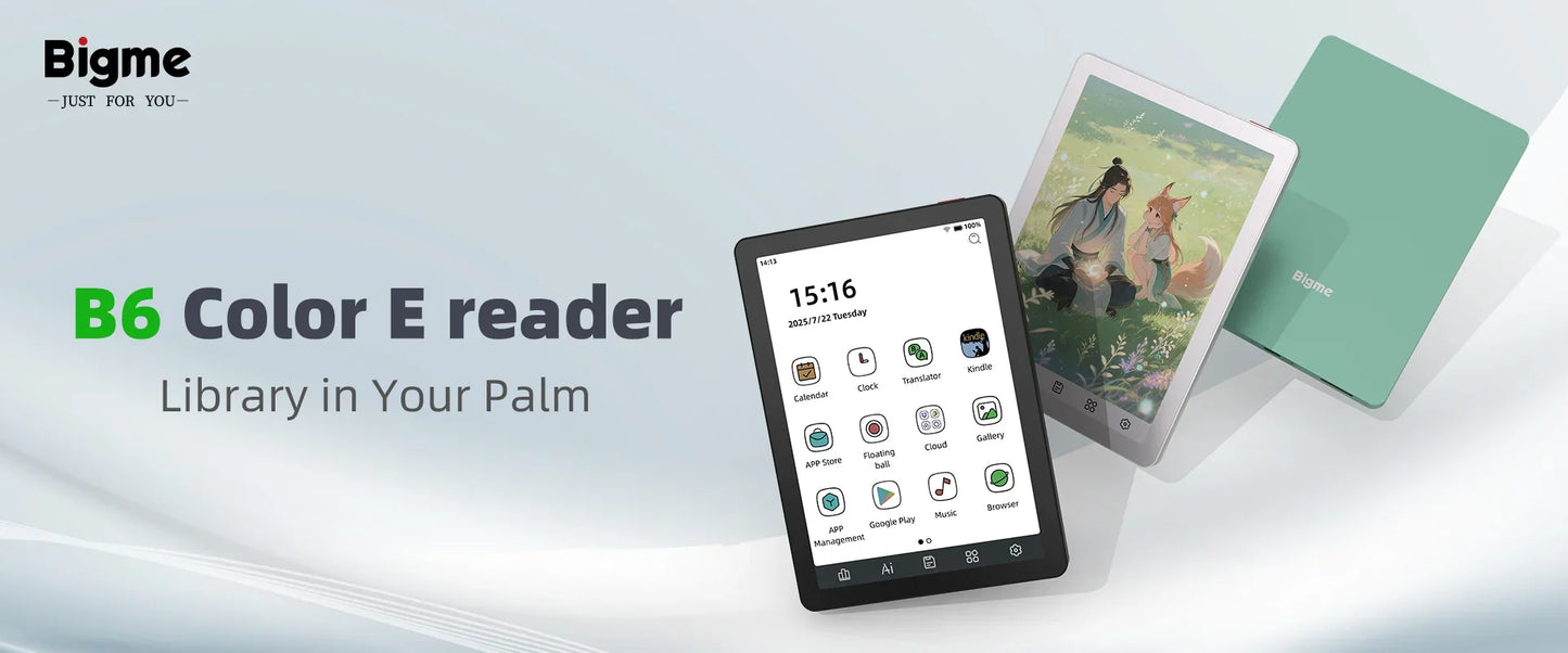 Bigme B6 6" E-Book Reader – E-Ink Display, 36-Level Front Light, Android 14, 4+64GB, Google Play