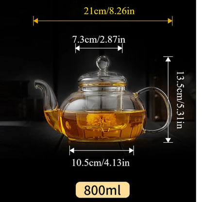 400ml/1000ml Heat-Resistant Glass Teapot – Kung Fu Teaware Set with Tea Strainer for Puer, Oolong, Barley