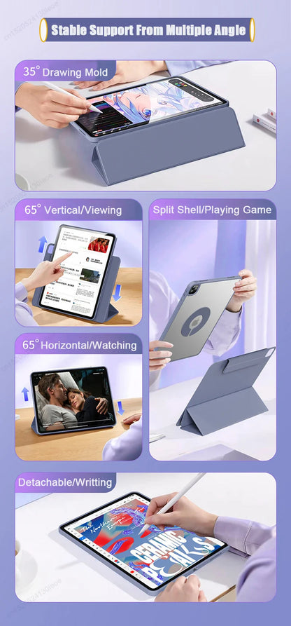 Magnetic 360° Detachable Back Cover Case for iPad Air 4/5 (10.9") & iPad Pro 11", 12.9" – Compatible with iPad A16 10th & 11th Gen