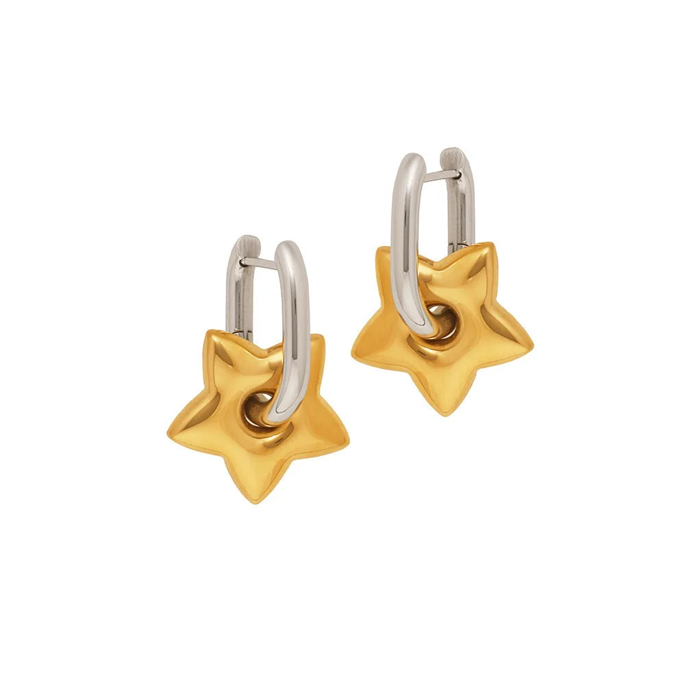 Lucky Star Stainless Steel Star Earrings — French Oval Five-Pointed Design, Long-Lasting Color