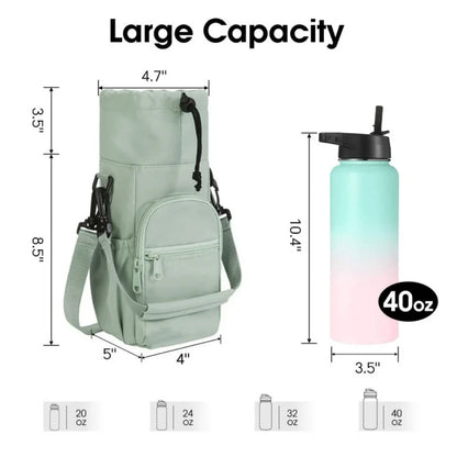 Portable Water Bottle Bag — Adjustable Strap Insulated Thermal Mug Carrier with Phone Pocket for Outdoor Sports & Travel
