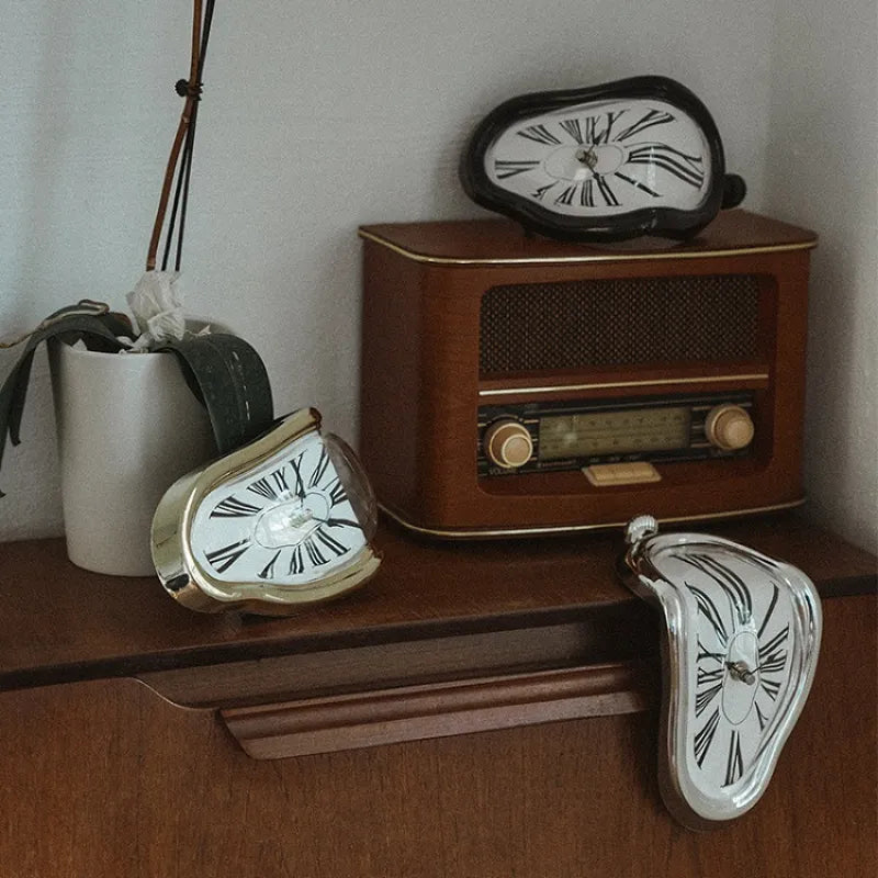 Surreal Melting Clock - Silent Salvador Dali Style Wall Watch for Home Office, Shelf, Desk, Table Decor and Gifts