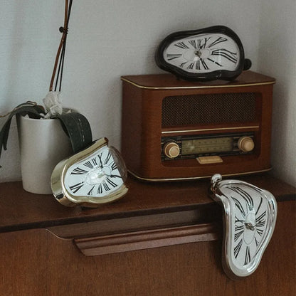 Surreal Melting Clock - Silent Salvador Dali Style Wall Watch for Home Office, Shelf, Desk, Table Decor and Gifts