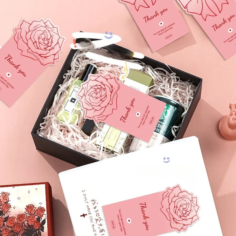50pcs Pink Bowknot Thank You Stickers - Cute Rose Gift Box Sealing Labels for Decorative Packaging & Presents