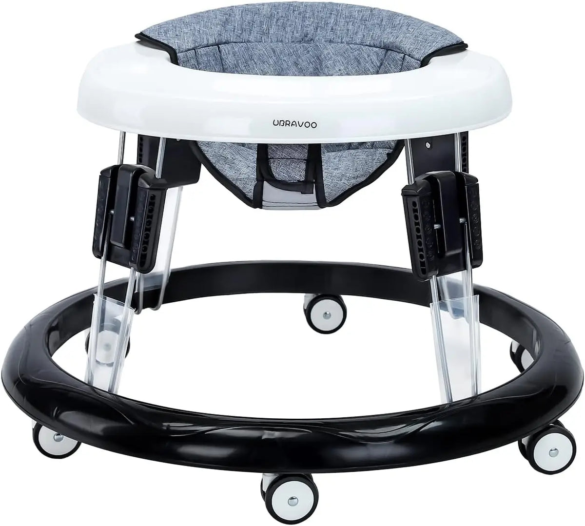 UBRAVOO Adjustable Baby Walker – Round Folding Toddler Walker with Universal Wheels, 9 Height Settings for Ages 6-18 Months, Model ZM01